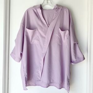 SHEIN Essnce Plus Patched Pocket Roll Tab Sleeve Blouse